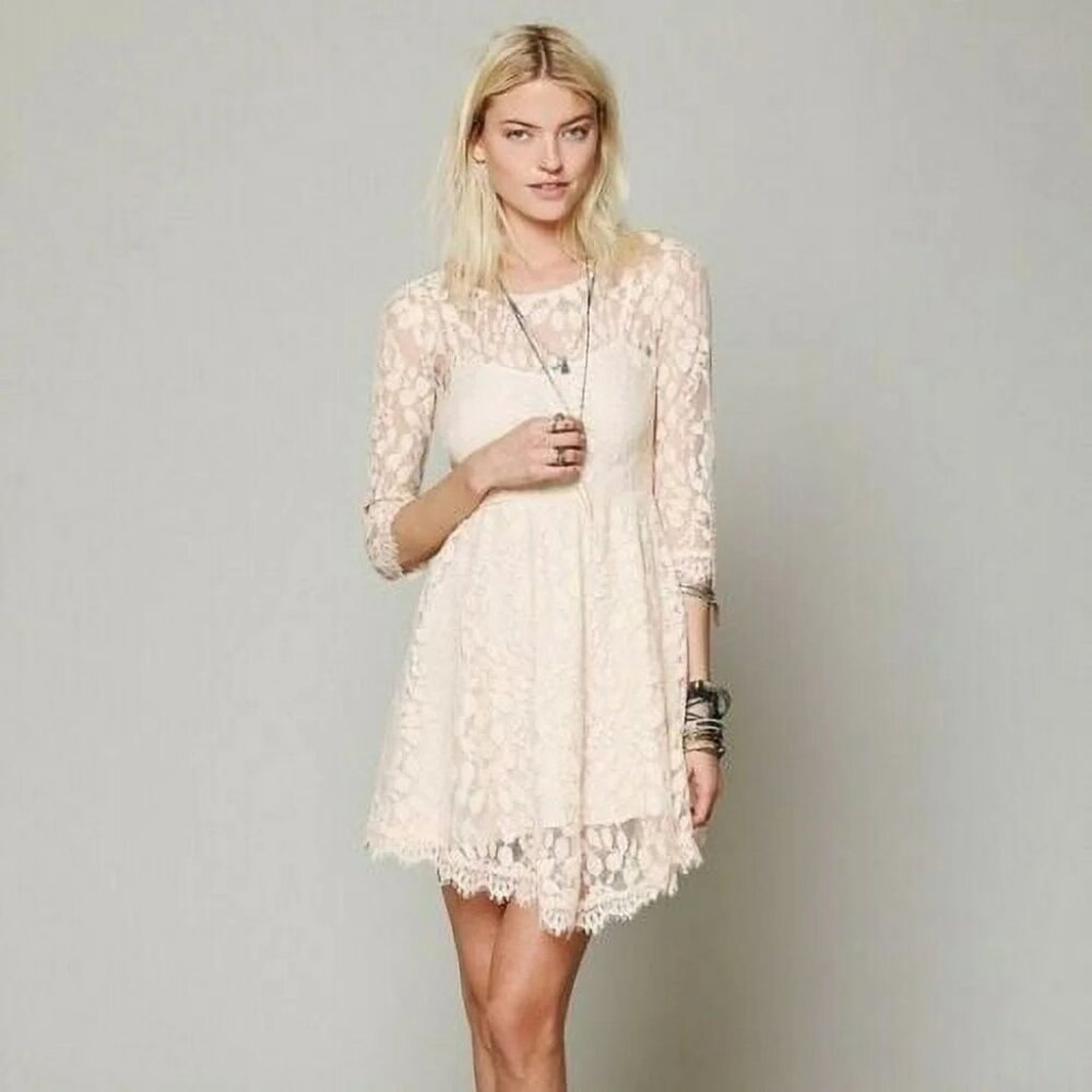 Free People Cream Lace Dress